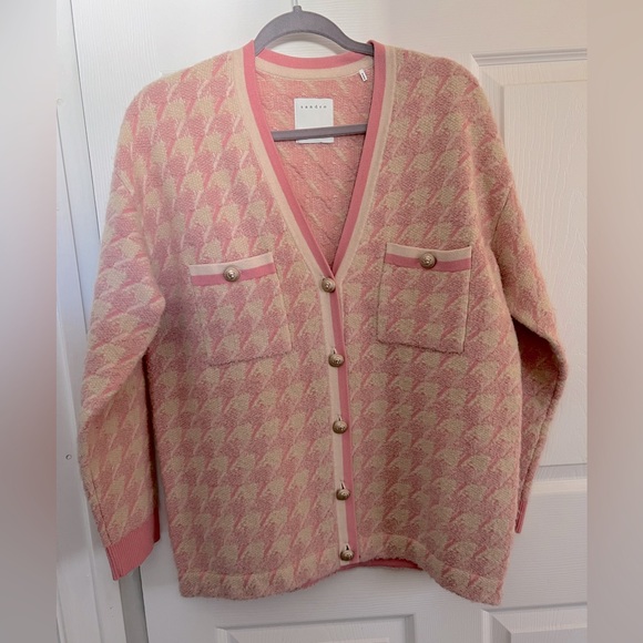 Sandro Kimberley Houndstooth Pink Cardigan Sweater - Picture 6 of 12